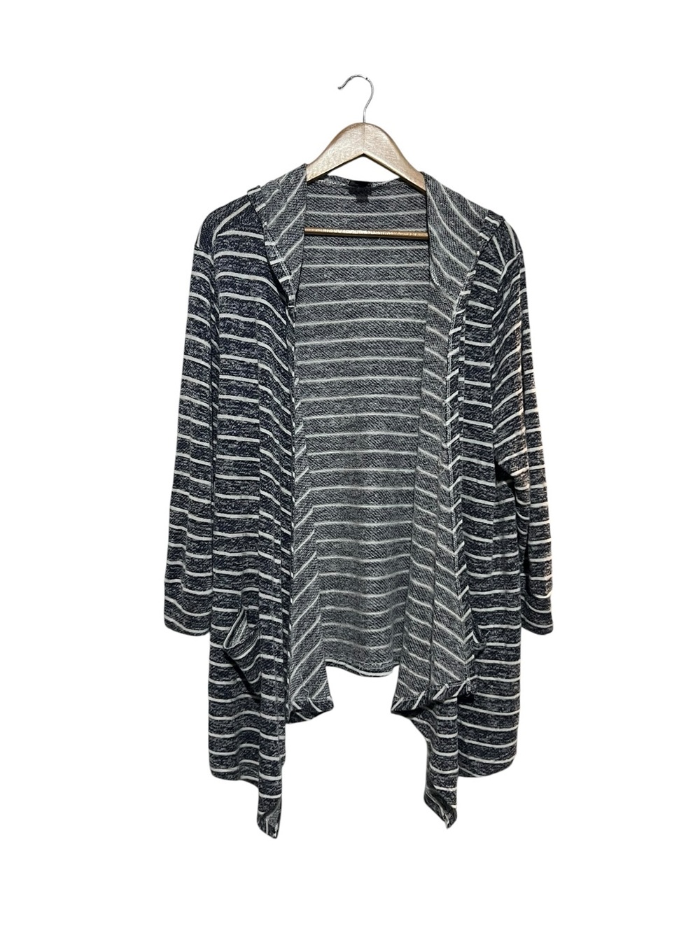 La Vanya 3X Plus Size Striped Open Front Hooded Cardigan Sweater Blue & White